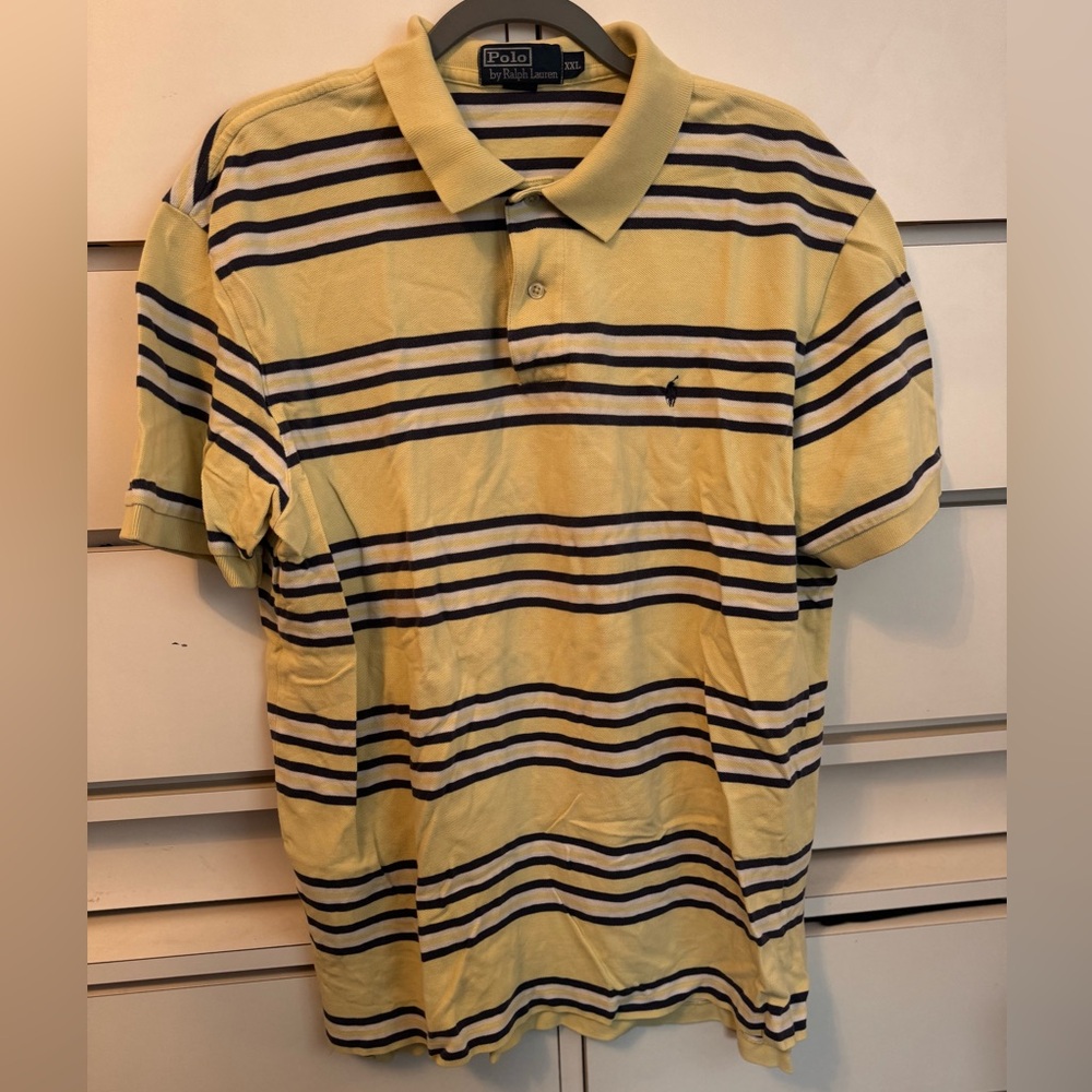 Polo Ralph Lauren Striped Polo Shirt Yellow Navy Cotton Preppy XXL Classic
